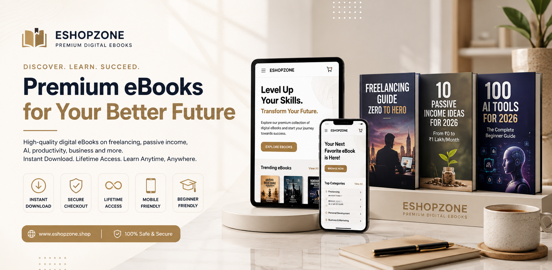 Digital eBook collection on laptop and mobile devices